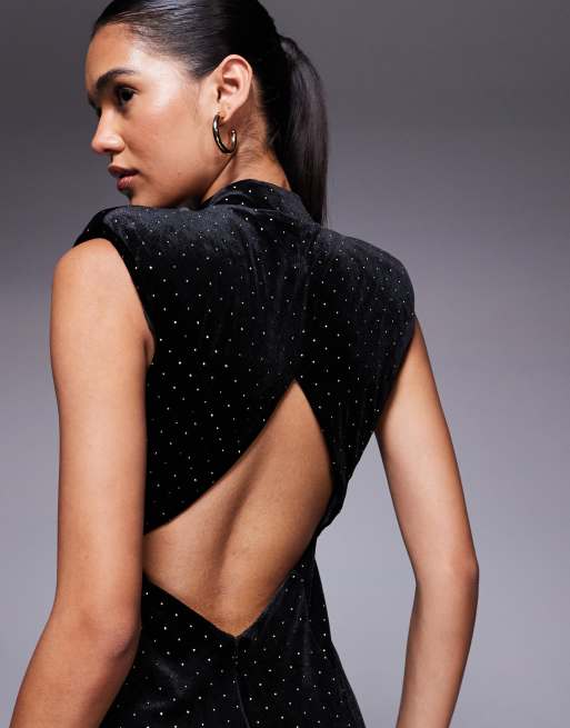 ASOS DESIGN – Premium – Figurbetontes Samt-Maxikleid in Schwarz mit tiefem Ausschnitt und Schwalbenschwanz-Saum  , 4 von 4