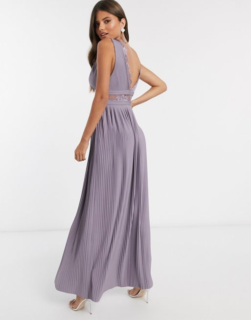 ASOS DESIGN Premium – Fioletowa sukienka maxi z koronkową wstawką i  skręconymi ramiączkami | ASOS
