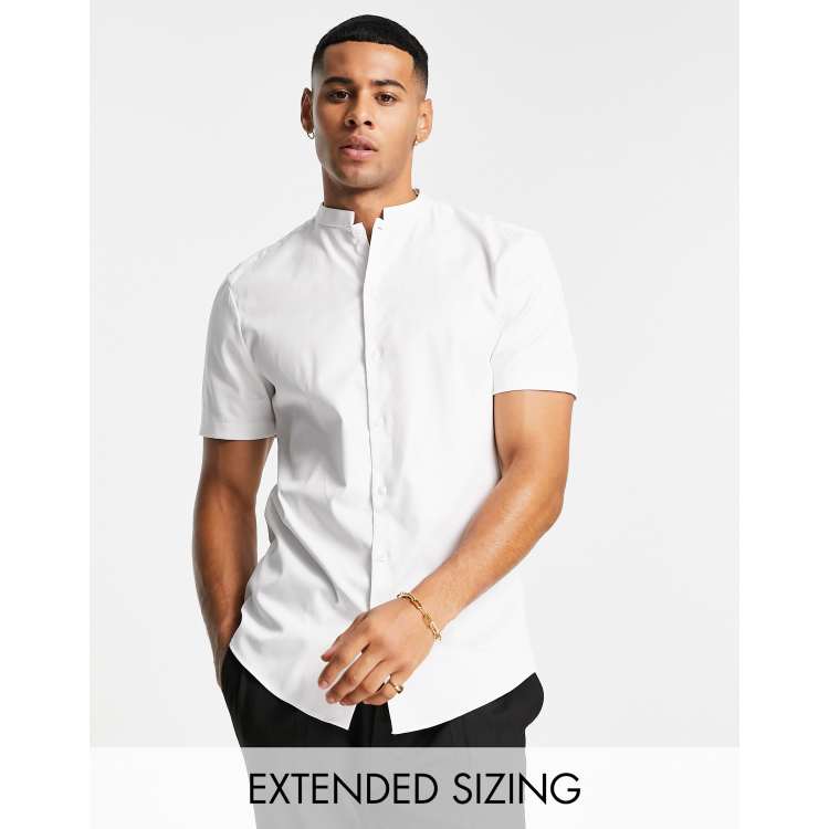 ASOS DESIGN Premium fit slim sateen shirt with mandarin collar in white