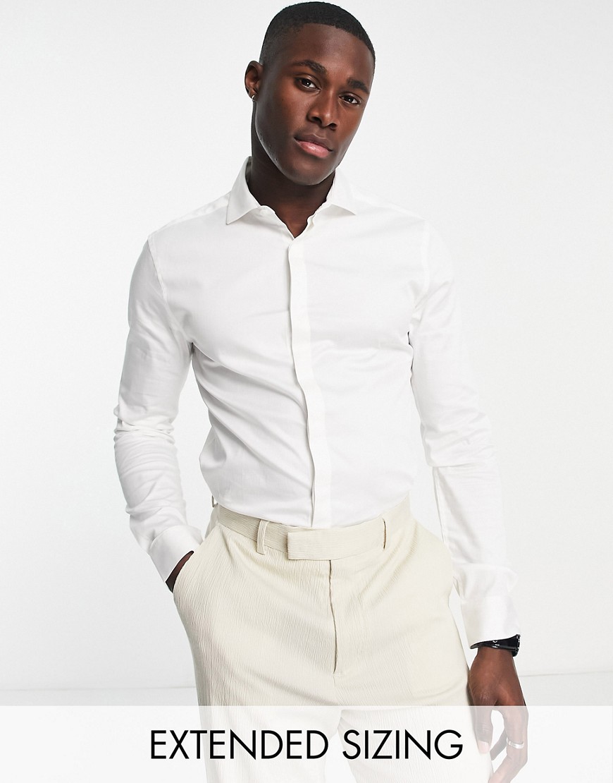 ASOS DESIGN Premium formal skinny sateen shirt with cutaway collar in white