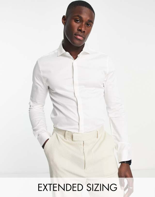 ASOS DESIGN - premium formal skinny sateen shirt with cutaway collar in white