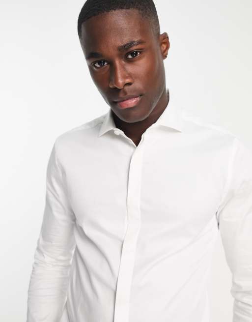 ASOS DESIGN Premium formal skinny sateen shirt with cutaway collar in white