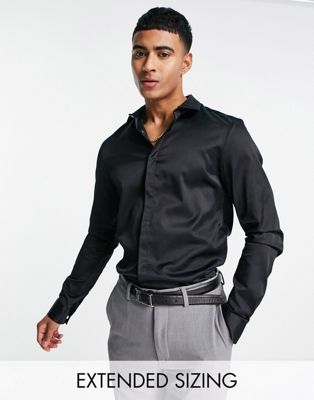 ASOS DESIGN Premium formal slim sateen shirt in black | ASOS