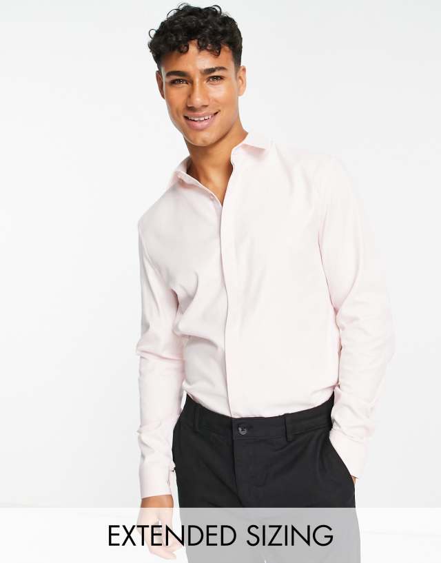 ASOS DESIGN Premium formal slim wedding sateen shirt in pink