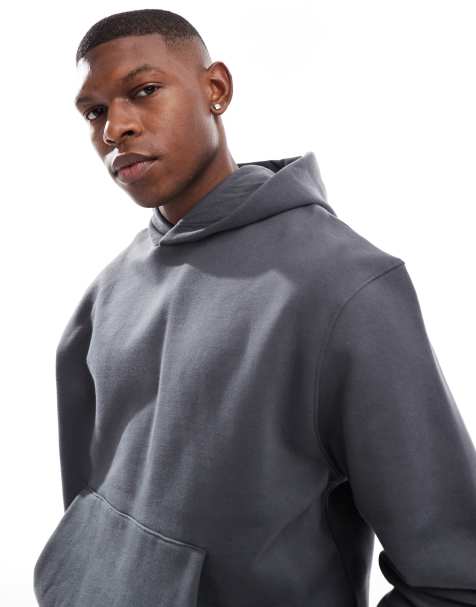 ASOS DESIGN - Premium - Forvasket sort og cropped hættetrøje med firkantet pasform i kraftigt 400 gsm-materiale - view 1