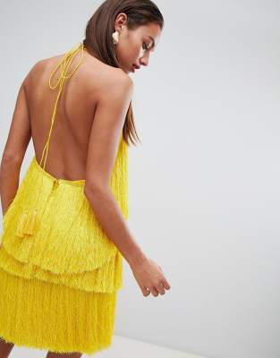asos yellow fringe dress