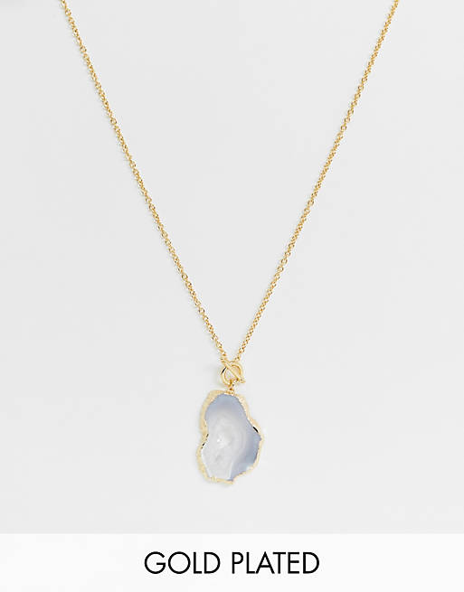 ASOS DESIGN premium gold plated necklace with toggle and semi-precious natural Agate stone