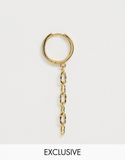ASOS DESIGN premium gold plated single hoop earring with open link chain drop