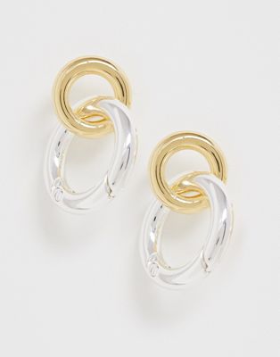 ASOS DESIGN - premium - Goud vergulde oorbellen met geschakelde ringen