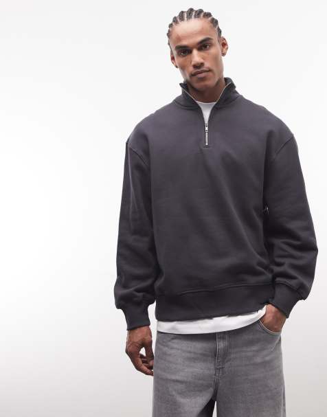 ASOS DESIGN - Premium - Grå oversized sweatshirt med 1/4 lynlås på 400 gsm - view 1