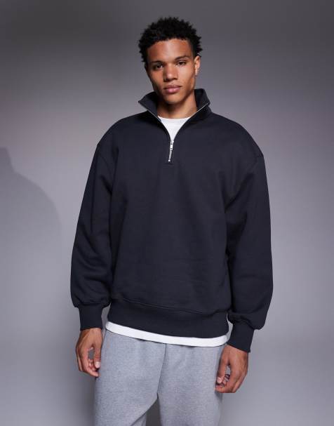 ASOS DESIGN - Premium - Grå oversized trøje med 1/4 lynlås i kraftigt stof på 400 gsm - view 1