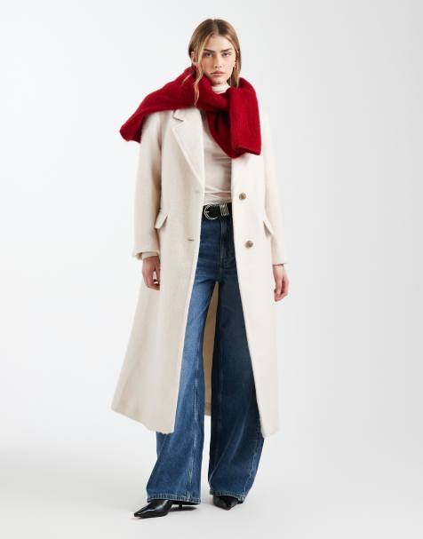 ASOS DESIGN – Premium – Gräddvit, borstad kappa i ylleblandning och dad-modell - view 1