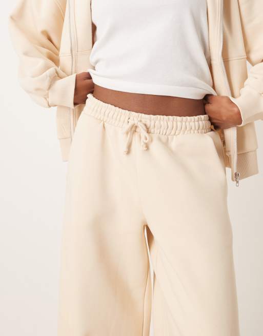 ASOS DESIGN – Premium – Gräddvita, kraftiga mjukisbyxor med vida ben och sömdetaljer, 500gsm, 4 av 5