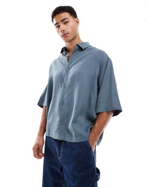 ASOS DESIGN premium boxy oversized shirt in charcoal