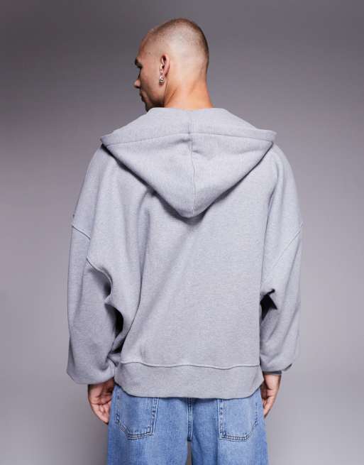 ASOS DESIGN – Premium – Gråmelerad, kraftig huvtröja i extra oversize med dragkedja, 400gsm, 3 av 5