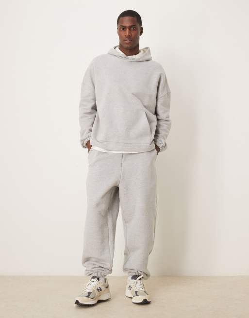 ASOS DESIGN – Premium – Gråmelerad, kraftig huvtröja med boxig oversize-passform, 650gsm, del av set, 2 av 4