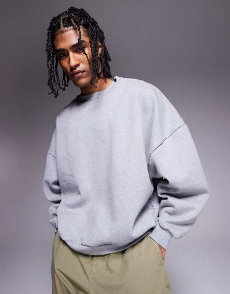 ASOS DESIGN – Premium – Gråmelerad, kraftig sweatshirt i extra oversize, 400gsm - view 1