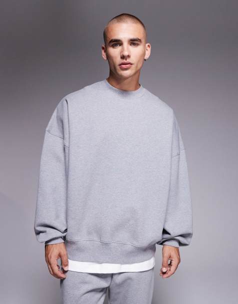 ASOS DESIGN – Premium – Gråmelerad, kraftig sweatshirt i extra oversize, 400gsm - view 1