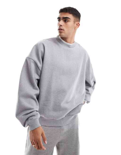 ASOS DESIGN – Premium – Gråmelerad, kraftig sweatshirt i extrem oversize, 400gsm