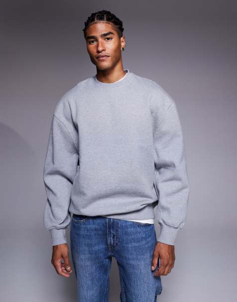 ASOS DESIGN – Premium – Gråmelerad kraftig sweatshirt i oversize - view 1