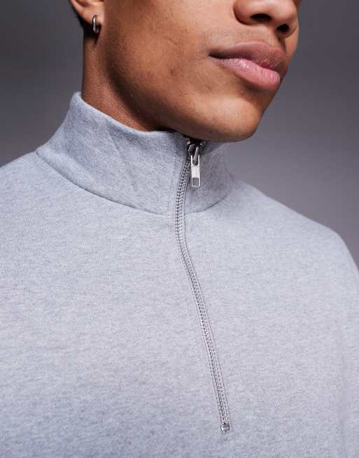 ASOS DESIGN – Premium – Gråmelerad, kraftig sweatshirt med boxig oversize-passform och kvartslång dragkedja, 400gsm, 4 av 4