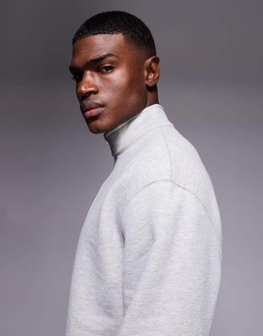 ASOS DESIGN – Premium – Gråmelerad, kraftig sweatshirt med kort dragkedja, 400gsm, 4 av 5