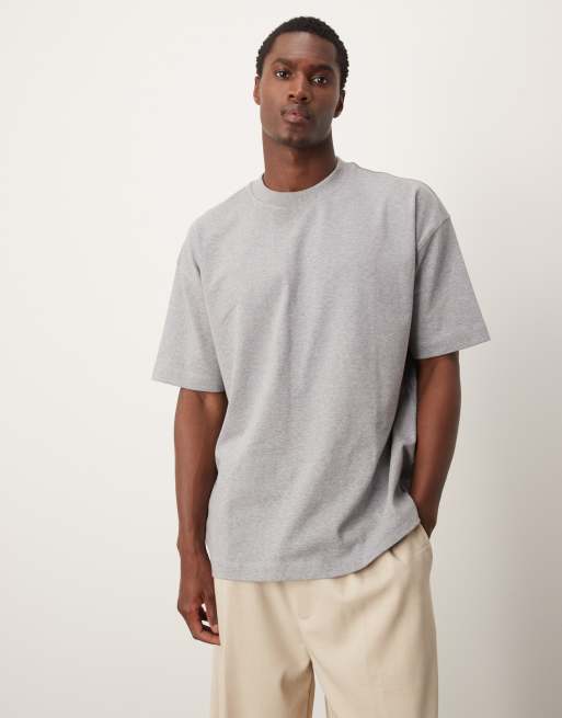 ASOS DESIGN – Premium – Gråmelerad, kraftig t-shirt i oversize, 300gsm