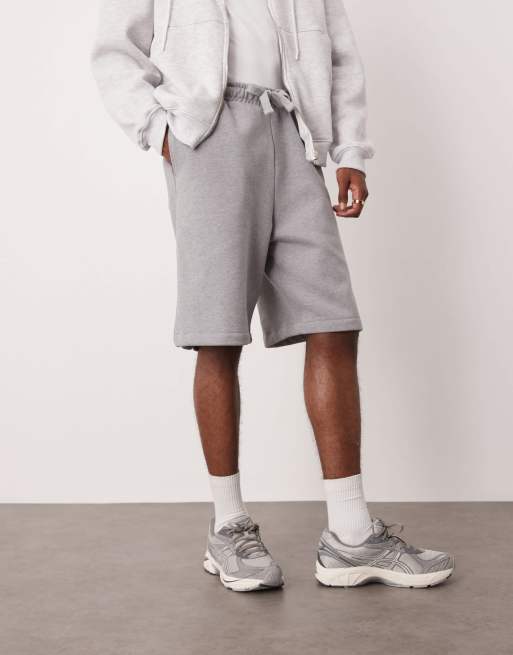 ASOS DESIGN – Premium – Gråmelerade, kraftiga shorts i oversize, 400gsm