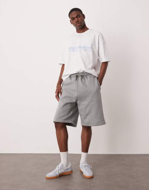 ASOS DESIGN – Premium – Gråmelerade, kraftiga shorts i oversize, 400gsm