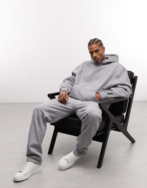 ASOS DESIGN - Premium - Gråmelerede joggingbukser i kraftigt 400 gsm materiale med lige ben - view 1