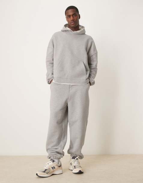 ASOS DESIGN - Premium - Gråmelerede joggingbukser i kraftigt 650 gsm-materiale i oversized pasform - Del af sæt - view 1