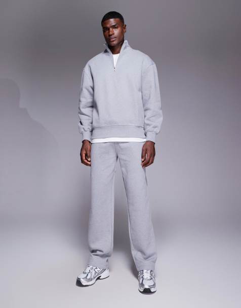 ASOS DESIGN - Premium - Gråmelerede joggingbukser med lige ben i kraftigt stof på 400 gsm - view 1