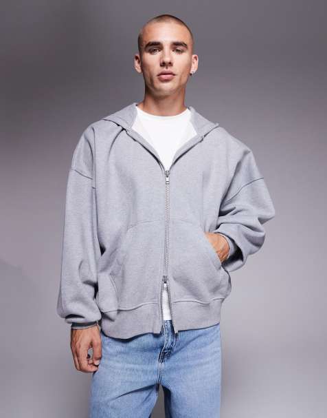 ASOS DESIGN - Premium - Gråmeleret ekstremt oversized hættetrøje med gennemgående lynlås i stof på 400 gsm - view 1