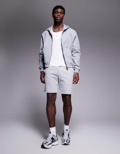 ASOS DESIGN premium heavyweight boxy oversized zip through hoodie 400gsm in gray heather