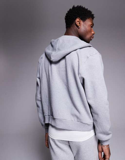 ASOS DESIGN premium heavyweight boxy oversized zip through hoodie 400gsm in gray heather