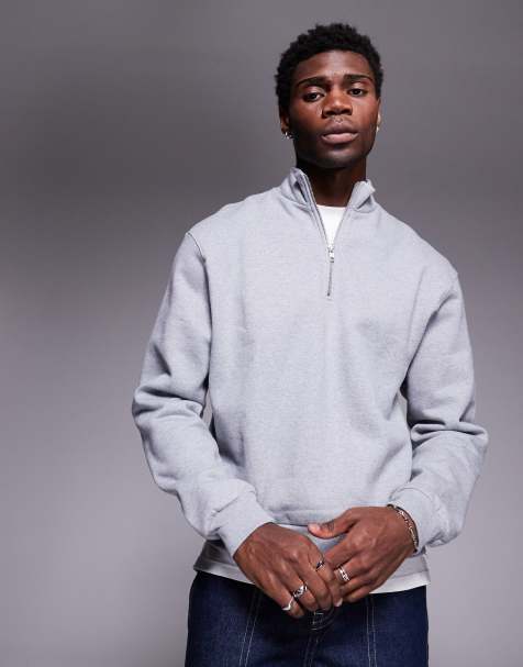 ASOS DESIGN - Premium - Gråmeleret oversized sweatshirt med firkantet pasform og lynlås i halsen i kraftigt stof på 400 gsm - view 1