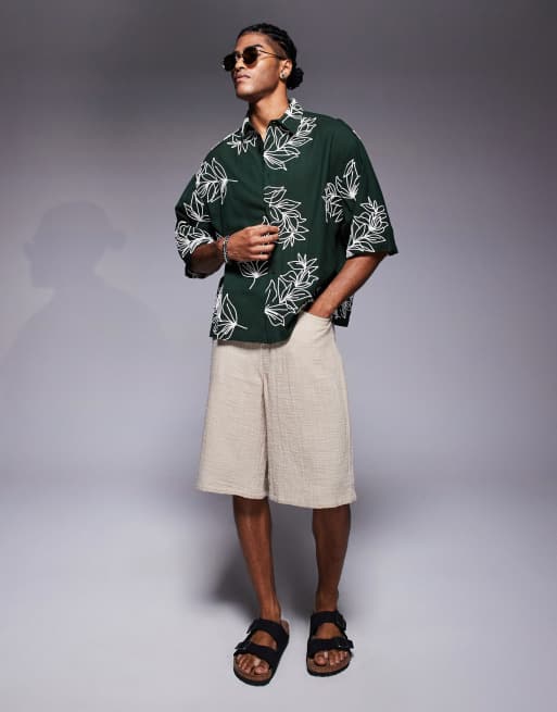 ASOS DESIGN - Premium - Grøn oversized skjorte med broderier i firkantet pasform, 2 af 4