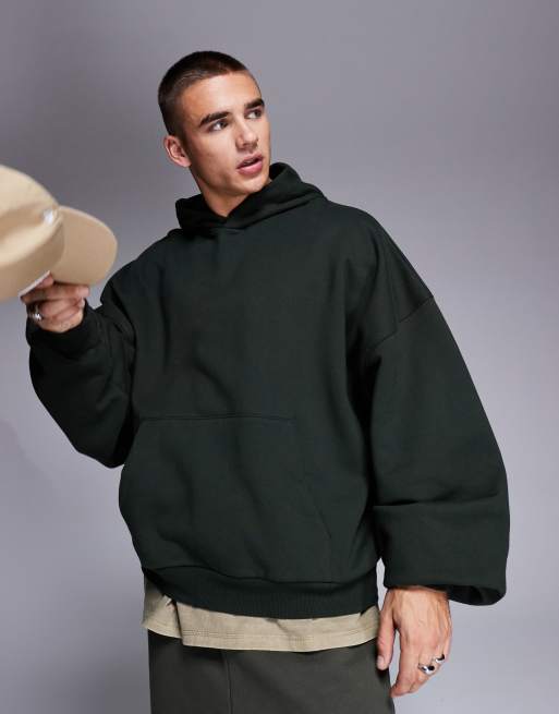 ASOS DESIGN – Premium – Gruba ciemnozielona bluza z kapturem o fasonie extreme oversize i gramaturze 400 g/m²
