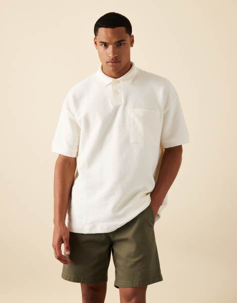 ASOS DESIGN premium heavyweight oversized polo in cream texture 