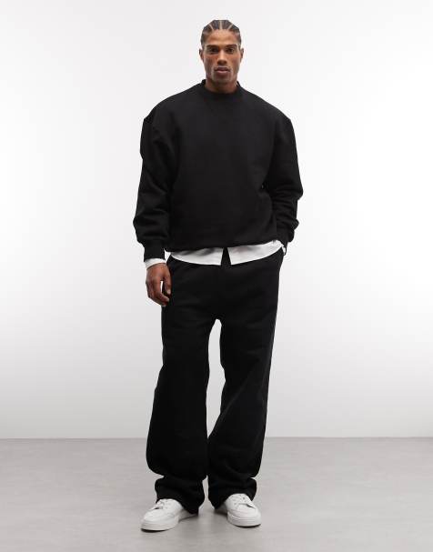 ASOS DESIGN – Premium – Grube czarne joggersy z szerokimi nogawkami o gramaturze 400 g/m² - view 1