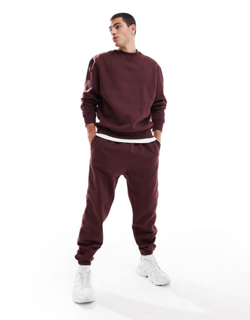 ASOS DESIGN – Premium – Grube zwężane joggersy w bordowym kolorze o gramaturze 400 g/m²