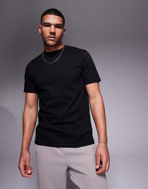 ASOS DESIGN Premium – Gruby czarny T-shirt z okrągłym dekoltem o gramaturze 300 g/m²
