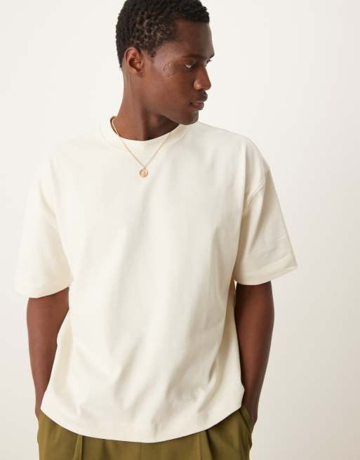 ASOS DESIGN Premium – Gruby kremowy T-shirt oversize o pudełkowym kroju i gramaturze 300 g/m²