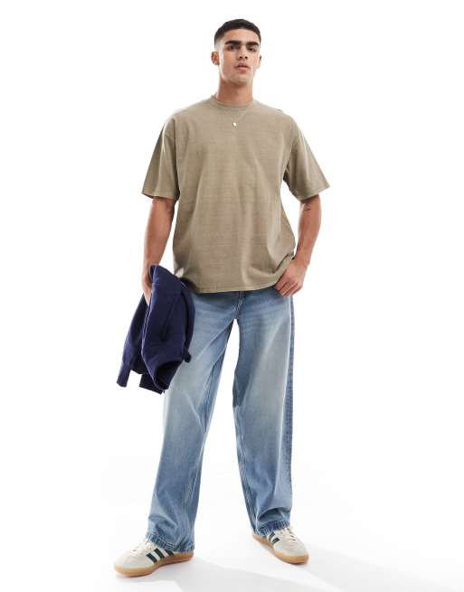 ASOS DESIGN – Premium – Gruby T-shirt oversize w spranym szarobeżowym kolorze, 2 z 4