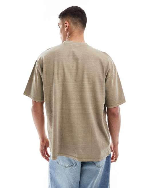 ASOS DESIGN – Premium – Gruby T-shirt oversize w spranym szarobeżowym kolorze, 4 z 4