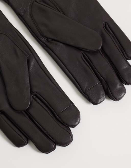 ASOS DESIGN premium guantes táctiles de cuero en marrón, 3 de 3