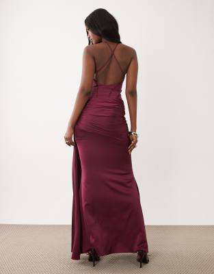 fishtail strapless corset maxi dress in plum Fishtail Strapless Corest in Plum Maxi Dress