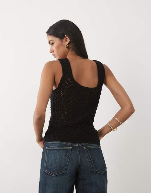 ASOS DESIGN premium hand crochet 3D flower singlet in black, 4 of 4