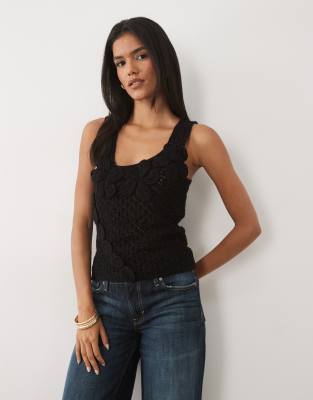 Asos Design Premium Hand Crochet 3d Flower Vest In Black