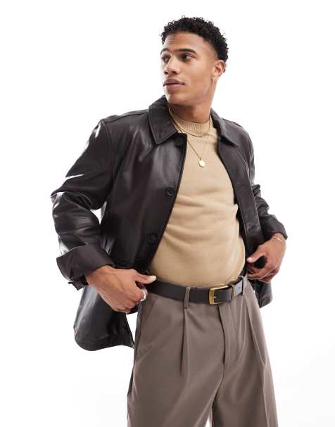 ASOS DESIGN - Premium Harrington-jack van echt leer in bruin - view 1